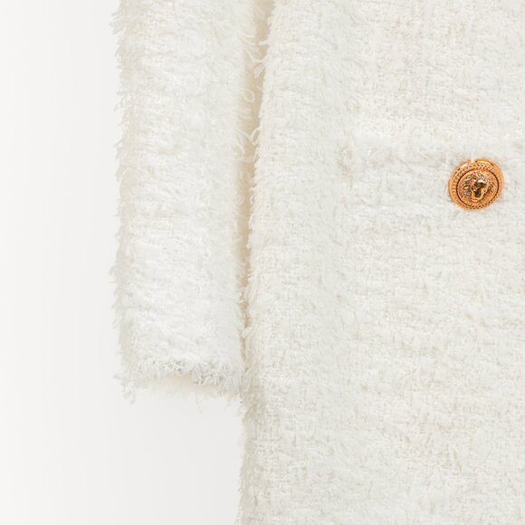 Balmain White Tweed Button-Embellished Long-Sleeve Mini Dress - Picture 6 of 13